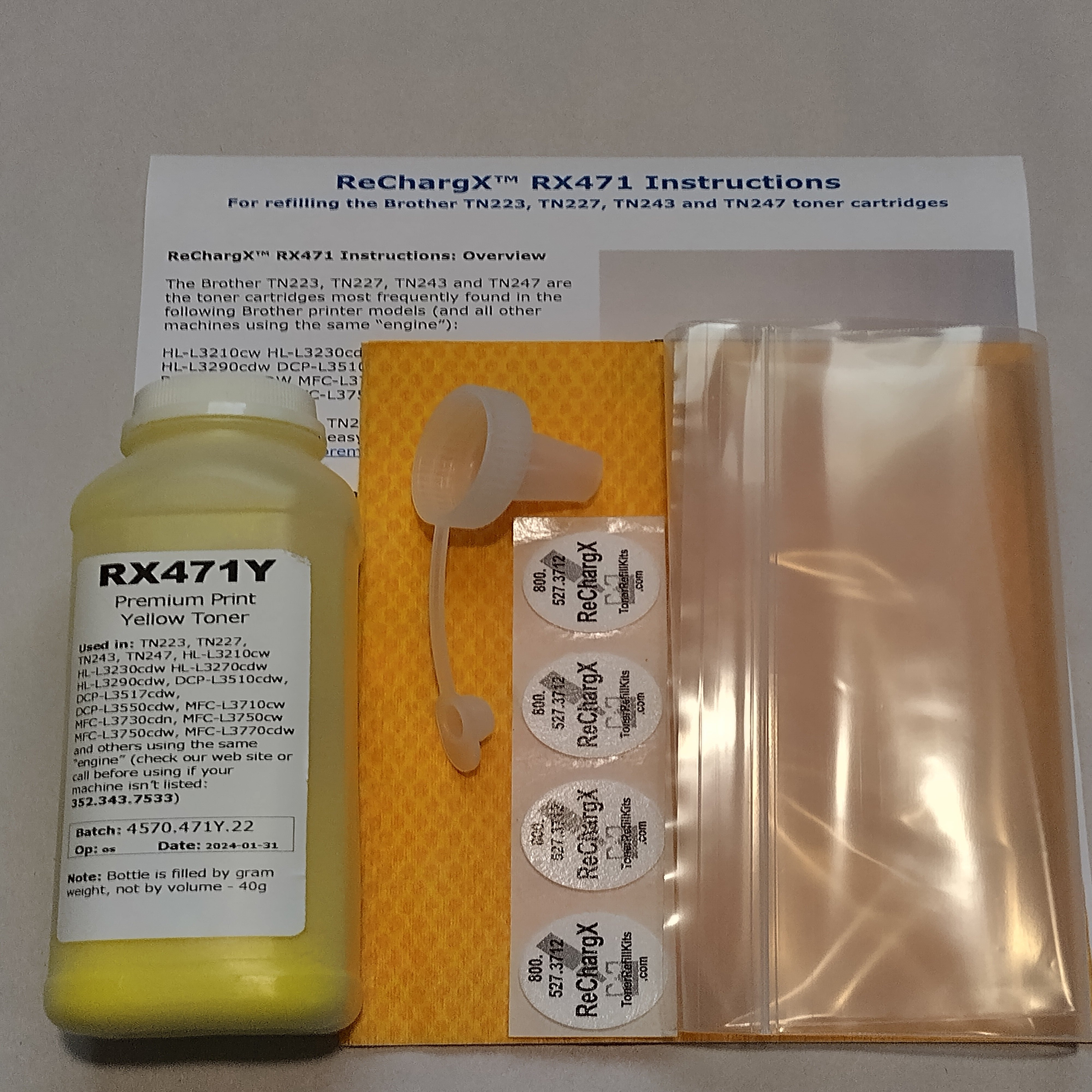 ReChargX® Brother TN227Y High Capacity Yellow Toner Refill Kit