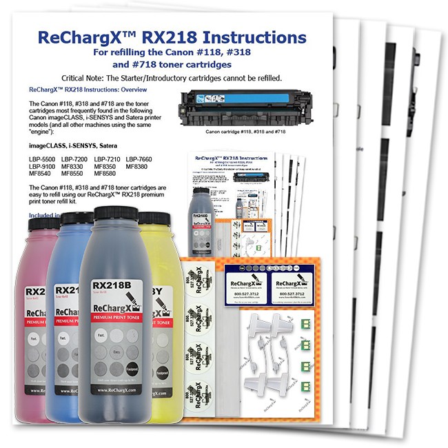 ReChargX Canon 118 B/C/M/Y Toner Refill Kits (4 Pack)