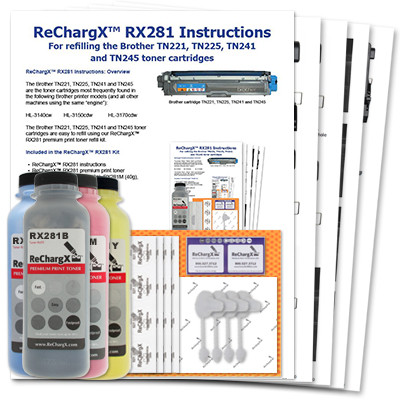 ReChargX Brother TN221/TN225 B/C/M/Y Toner Refill Kits (4 Pack)